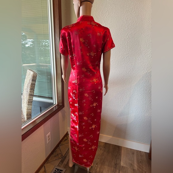 Chinese Silk Red Floral Maxi Dress - Picture 2 of 7